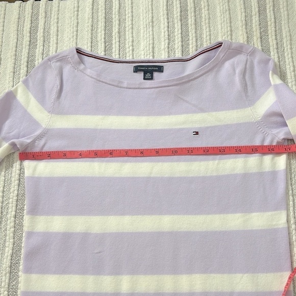 Tommy Hilfiger Womens XS Sweater Lavender White Stripe Cotton Blend Crewneck - Picture 8 of 8